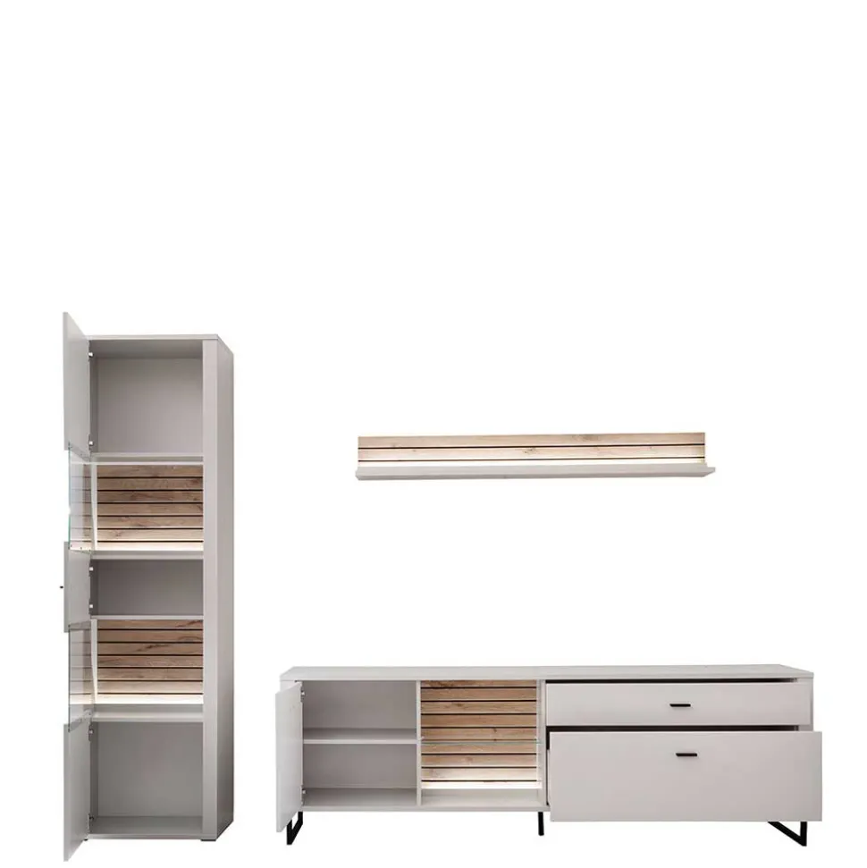 Anbauwand in Weiß mit Wildeiche - Varzino (dreiteilig)