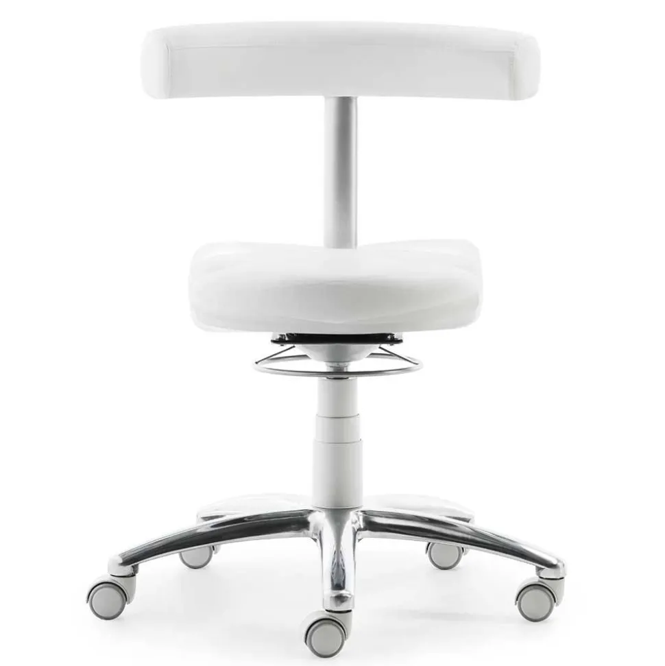 Arbeitshocker mit Rückenlehne in Weiß Kunstleder - Jaskin