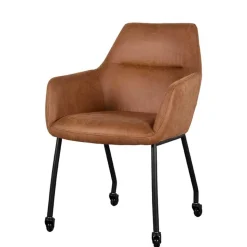 Armlehnenstuhl auf Rollen in Cognac Braun - Varel (2er Set)