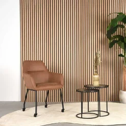 Armlehnenstuhl auf Rollen in Cognac Braun - Varel (2er Set)