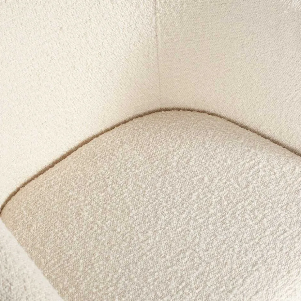 Armlehnenstuhl aus Boucle Stoff in Offwhite - Choco (2er Set)