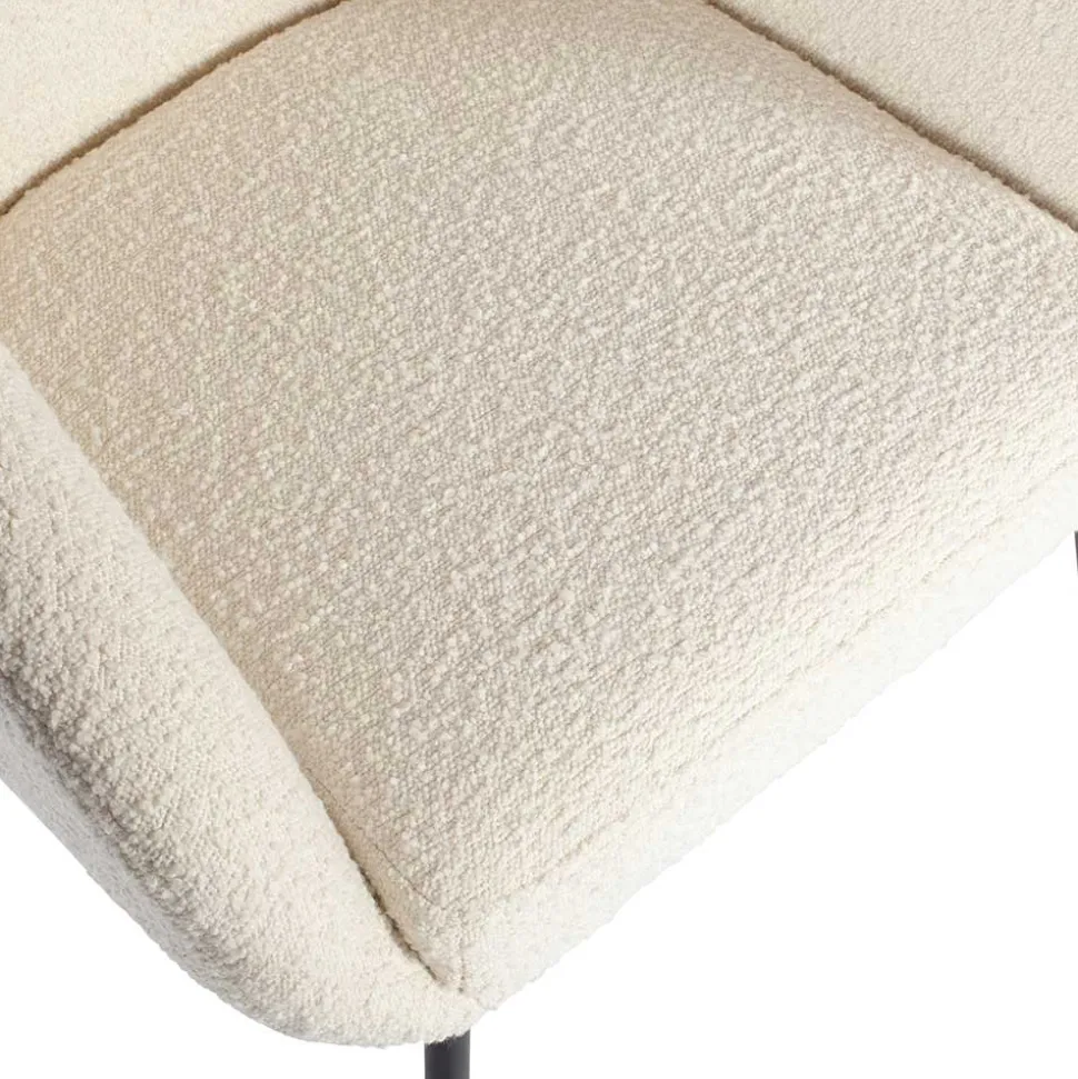 Armlehnenstuhl aus Boucle Stoff in Offwhite - Choco (2er Set)