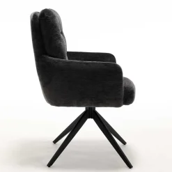 Armlehnenstuhl in Anthrazit Chenille - Amstado (2er Set)