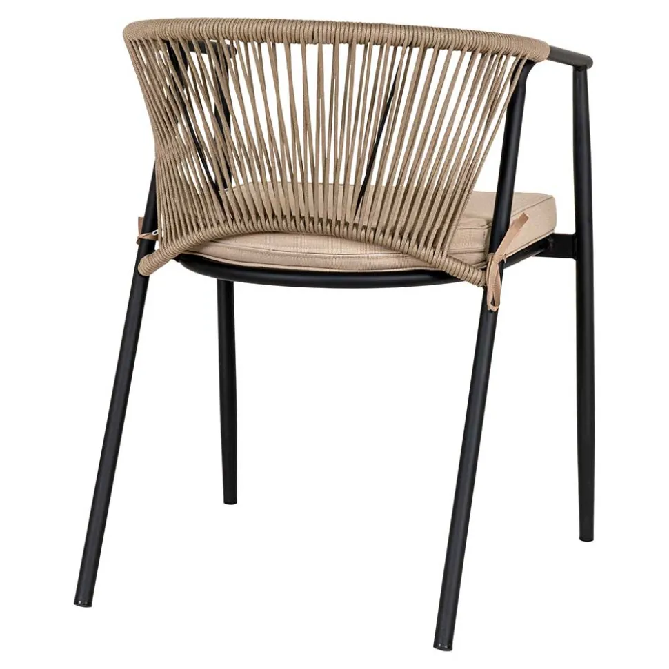 Armlehnenstuhl in Beigegrau Kordelgeflecht - Amelie (4er Set)