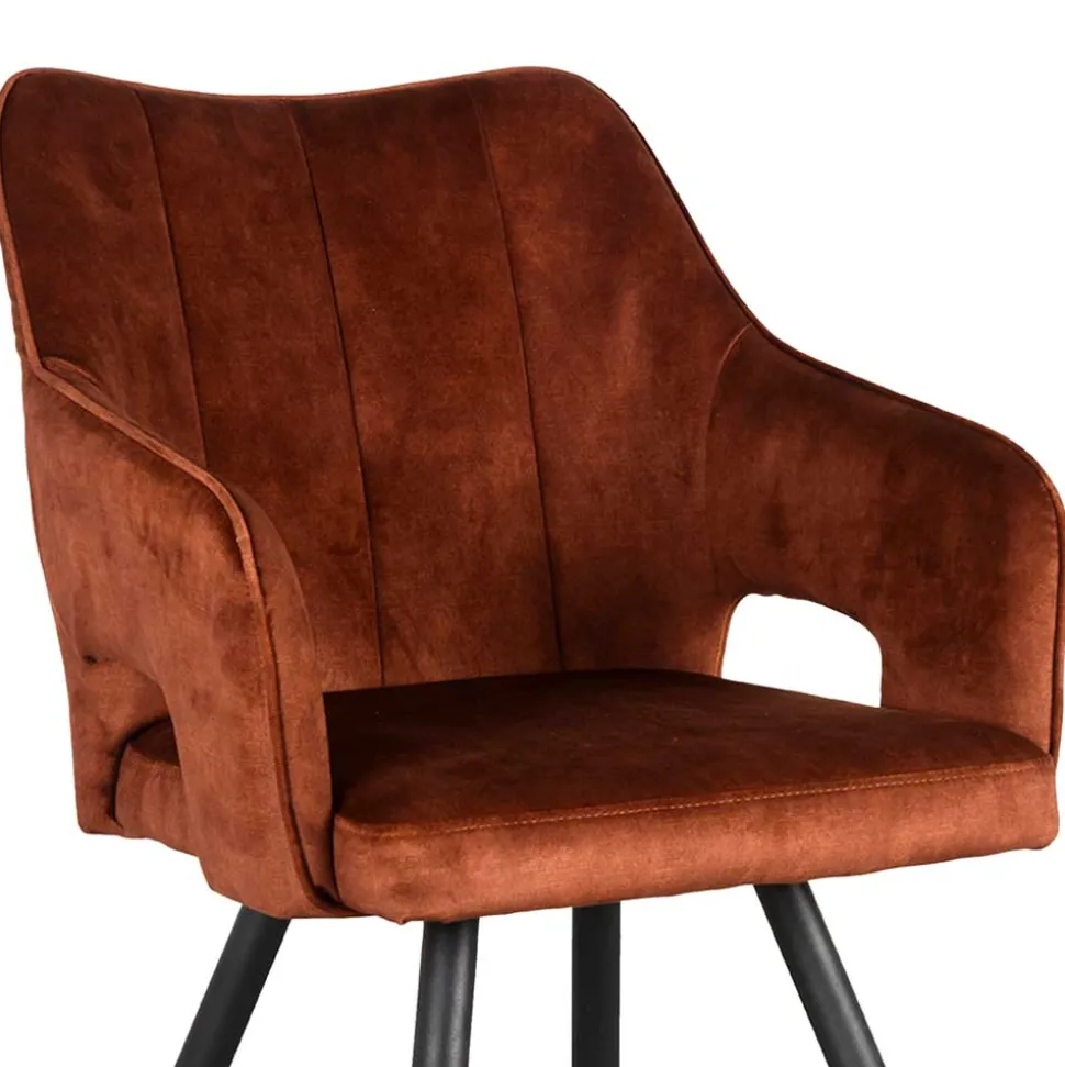 Armlehnenstuhl in Rost Braun Velours - Welinda