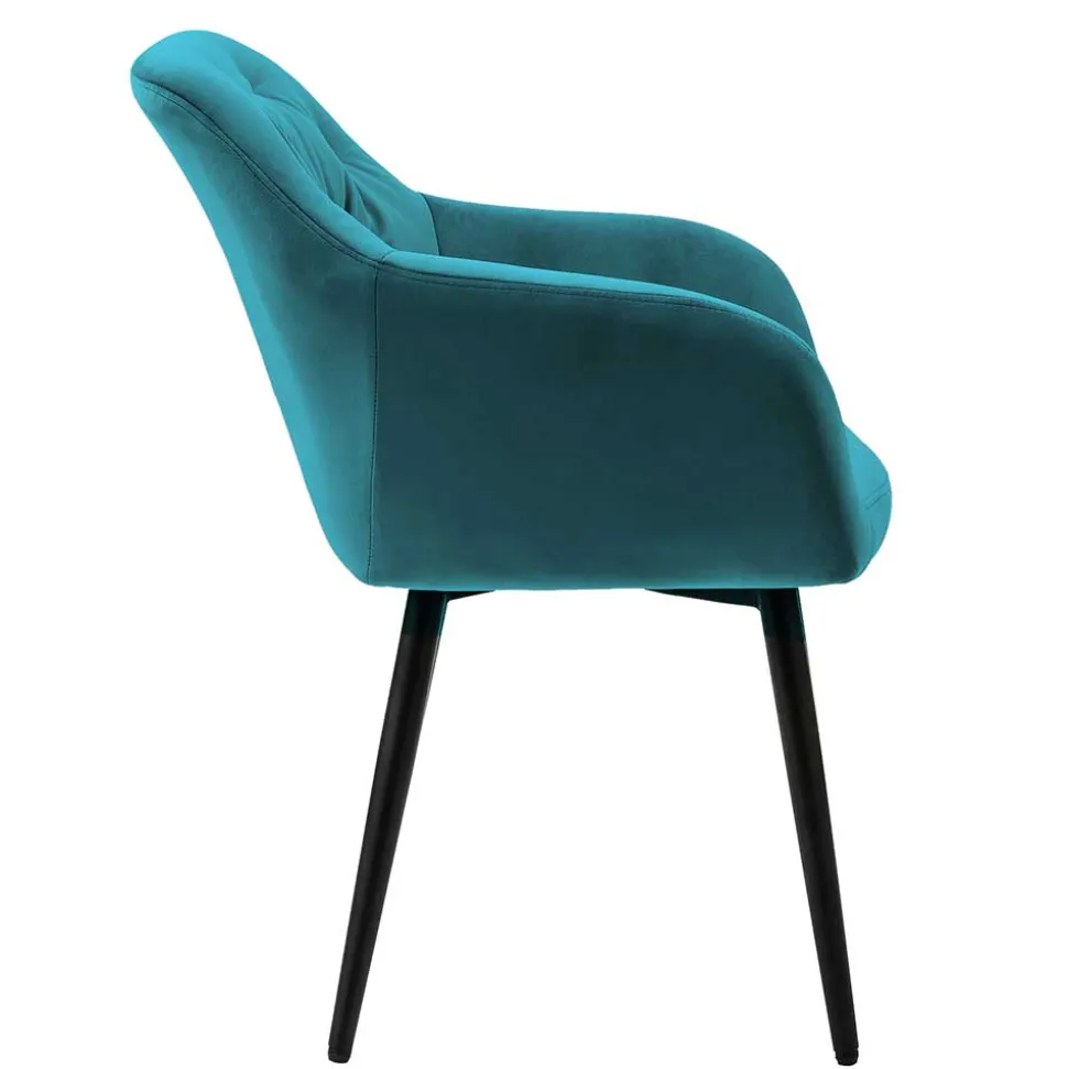 Armlehnenstuhl in Türkis Blau Samt - Benitov