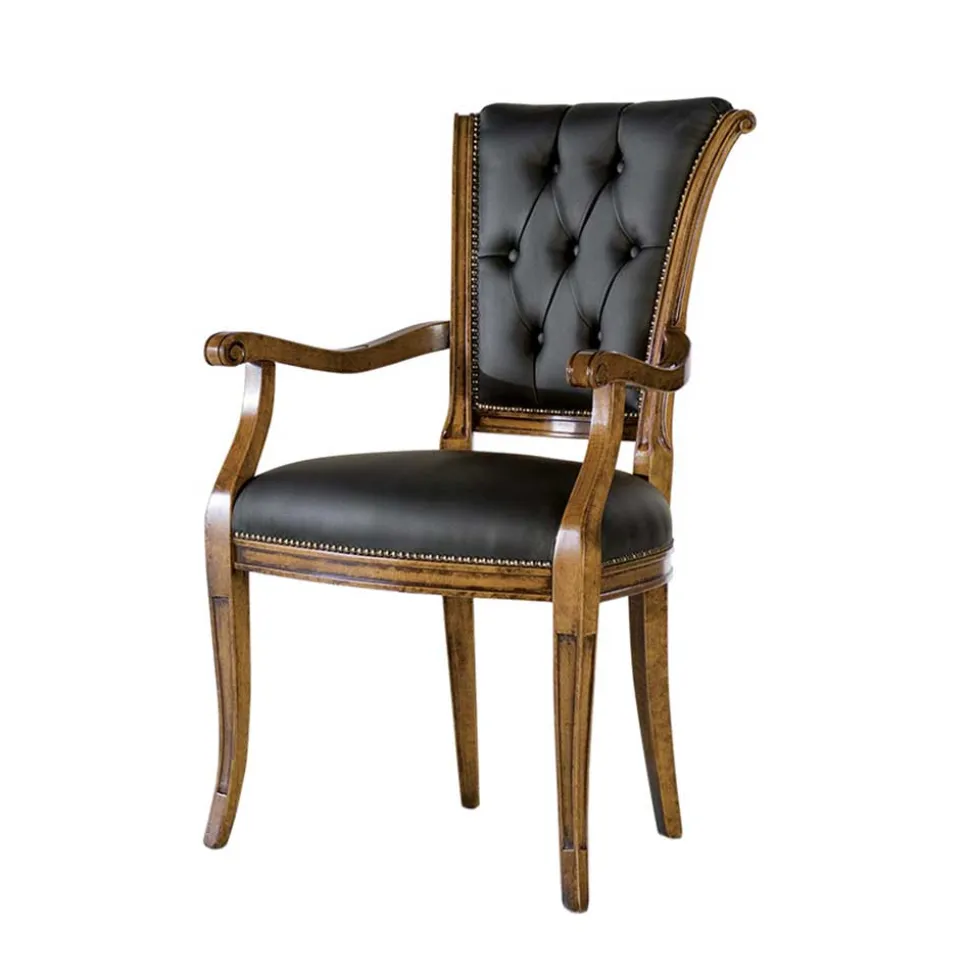 Armlehnenstuhl mit Leder in Dunkelgrau - Naresh