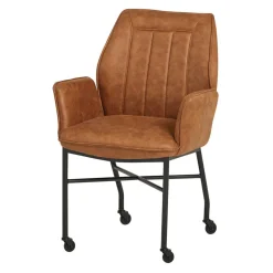 Armlehnenstuhl mit Rollen in Braun Microfaser - Echora (2er Set)