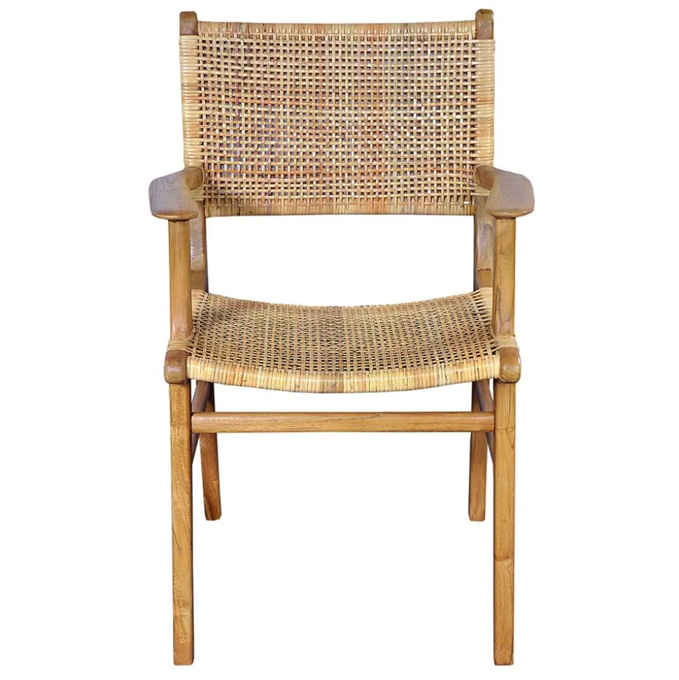Armlehnstuhl aus Rattangeflecht & Teakholz - Casserra