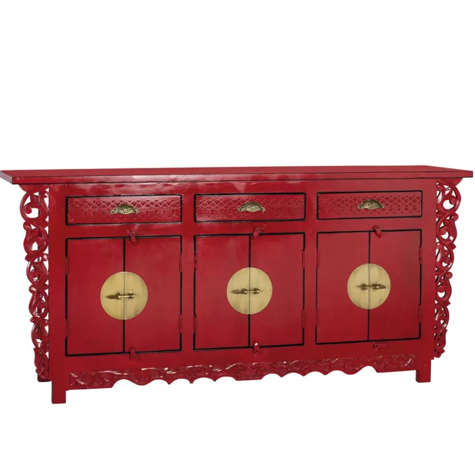 Asia Design Sideboard aus Massivholz in Rot - Iscian