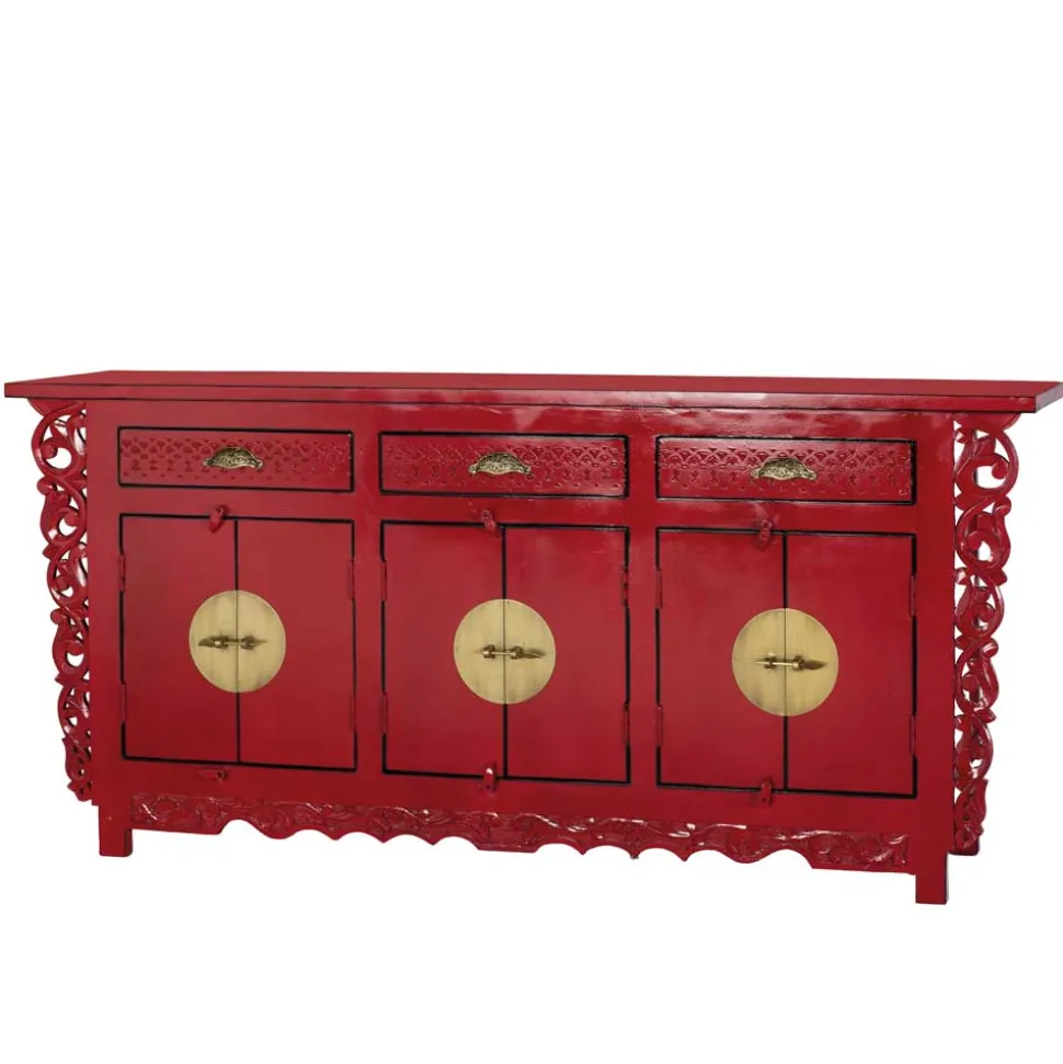 Asia Design Sideboard aus Massivholz in Rot - Iscian