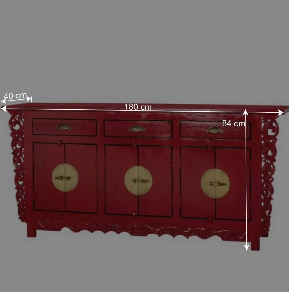 Asia Design Sideboard aus Massivholz in Rot - Iscian