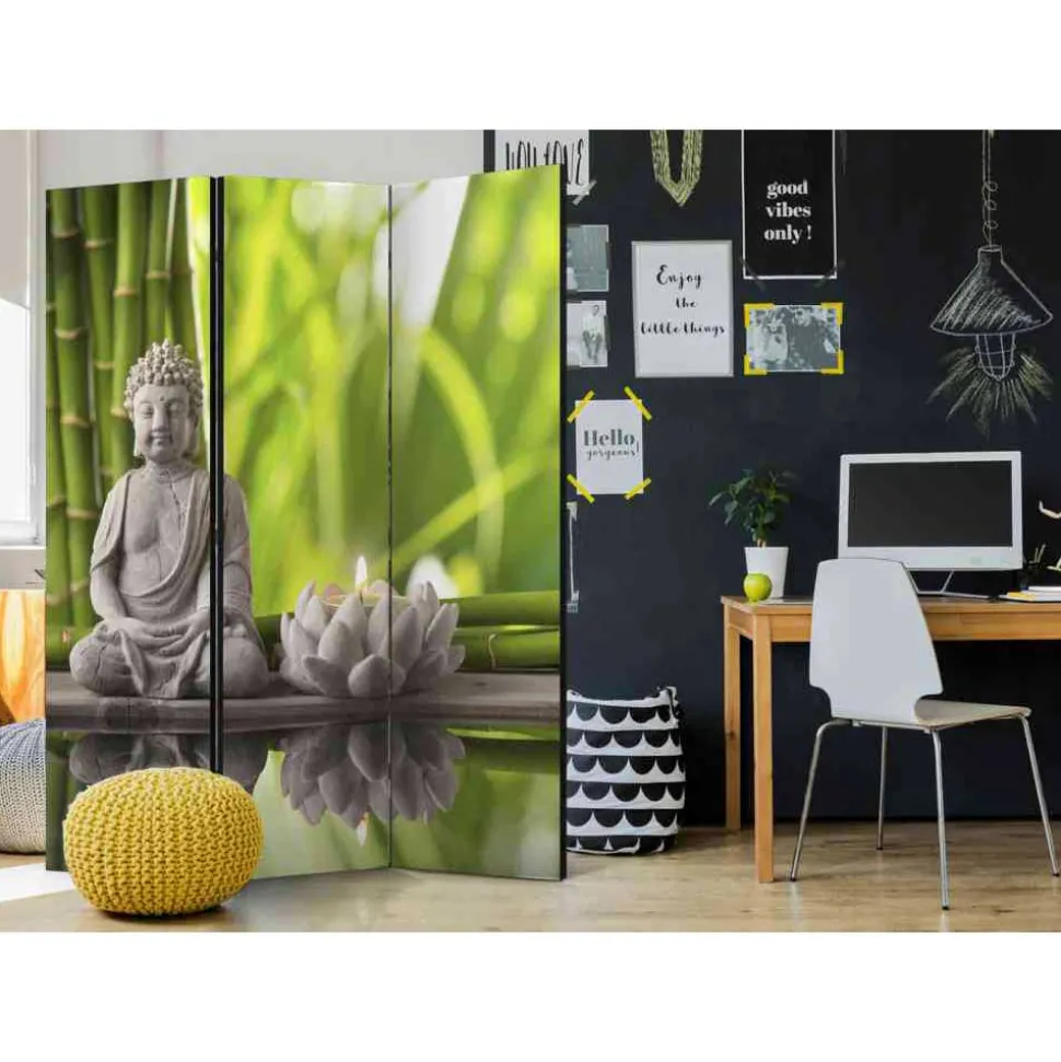 Asia Motiv Paravent mit Buddah & Kerze - Woston