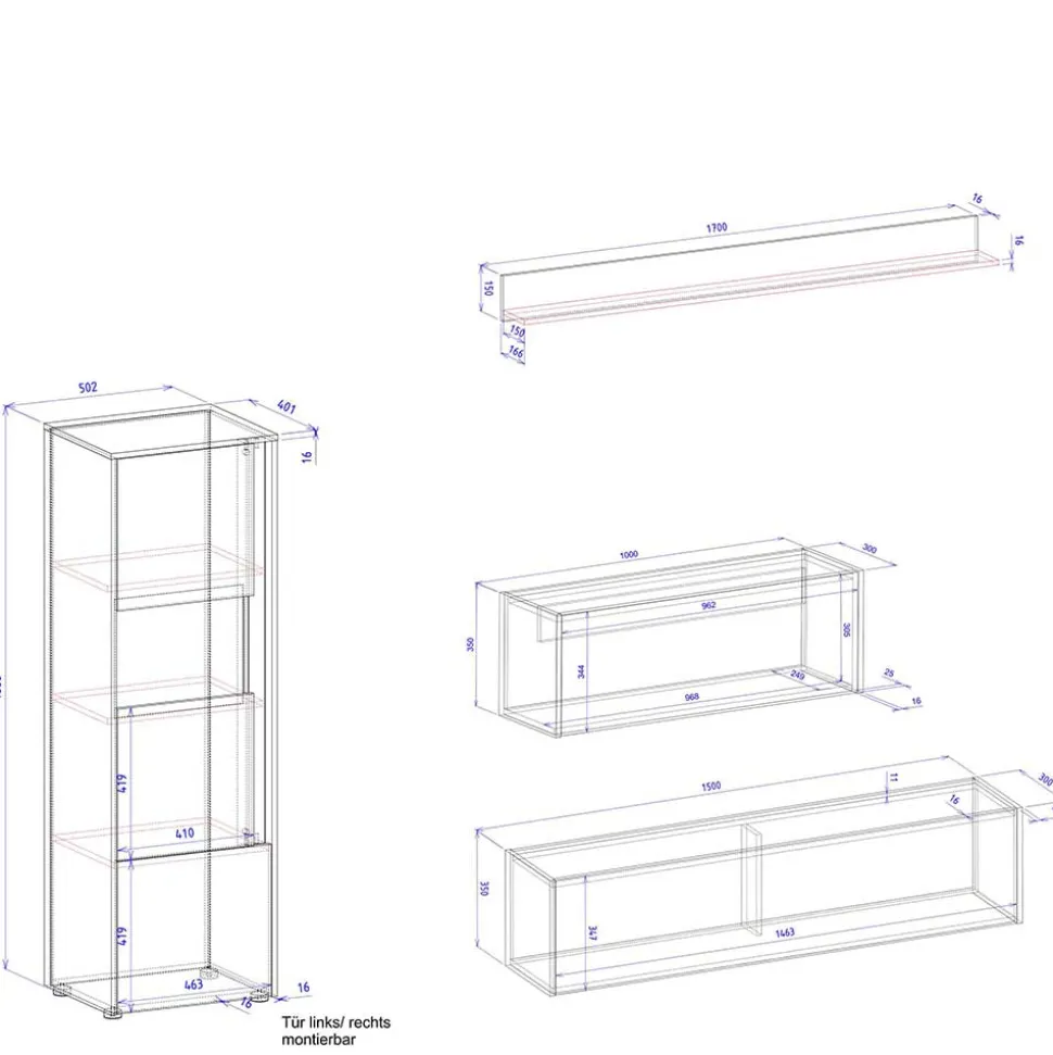 Ausgefallene Wohnwand Möbel Set - Nonessia (vierteilig)
