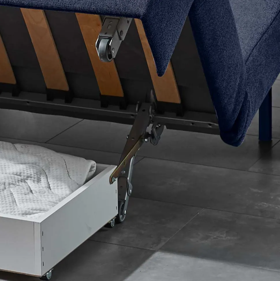 Ausklappbare Bettcouch in Blau Stoff - Jeen
