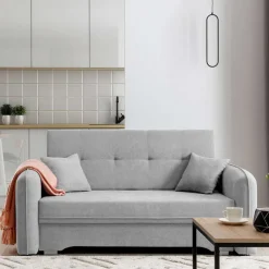 Ausklappbare Couch in Hellgrau Veloursbezug - Kidur