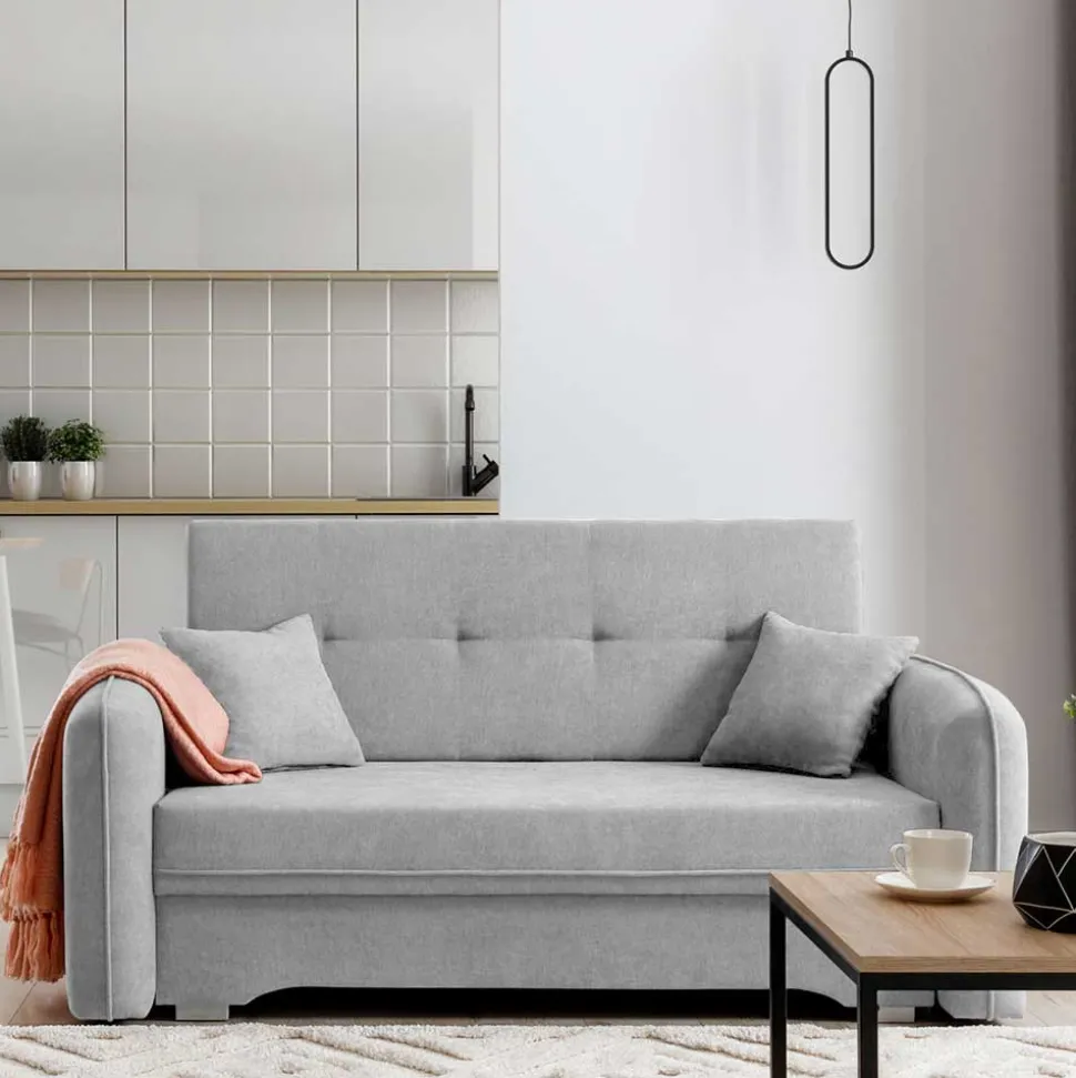 Ausklappbare Couch in Hellgrau Veloursbezug - Kidur