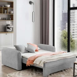 Ausklappbare Couch in Hellgrau Veloursbezug - Kidur