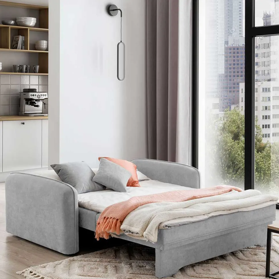 Ausklappbare Couch in Hellgrau Veloursbezug - Kidur