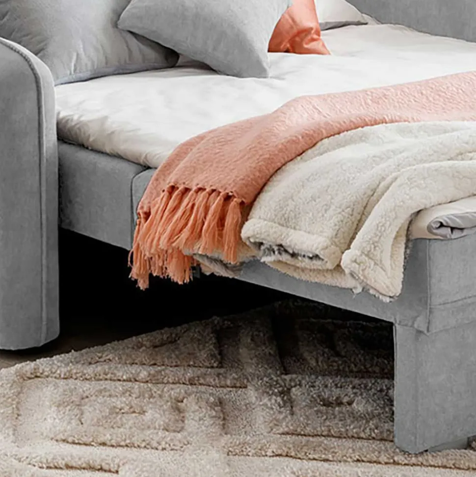 Ausklappbare Couch in Hellgrau Veloursbezug - Kidur