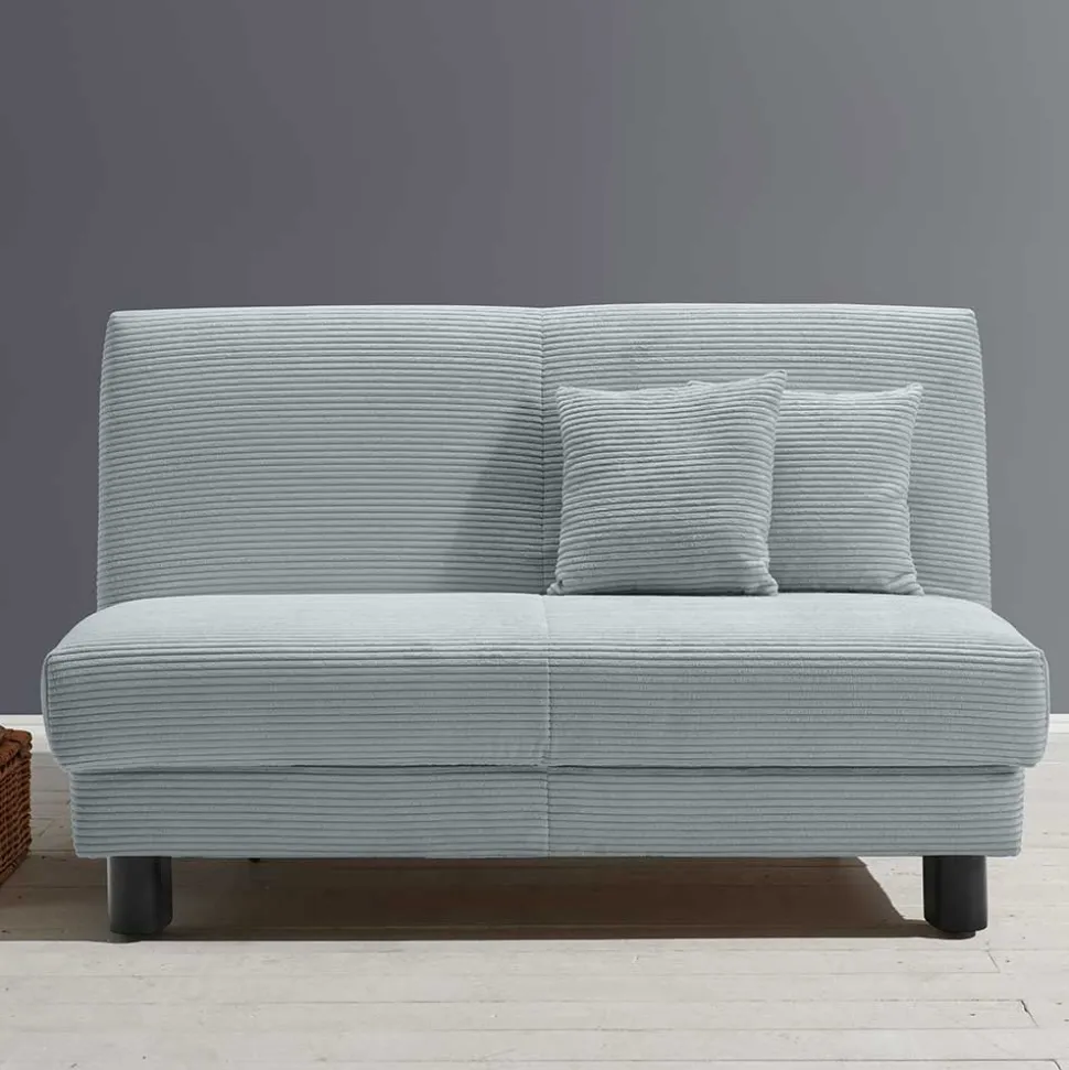 Ausklappbares Sofa aus Cord in Hellblau - Rachel