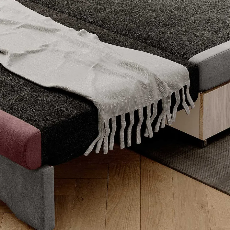 Ausziehcouch in Hellgrau und Rosenholz - Kedany