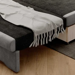 Ausziehsofa in Hellgrau Veloursbezug - Mocart