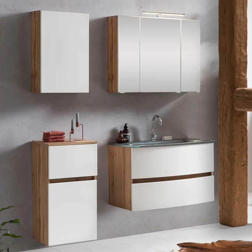 Bad Einrichtung Möbel in Weiß & Wildeiche - Neuvana (vierteilig)