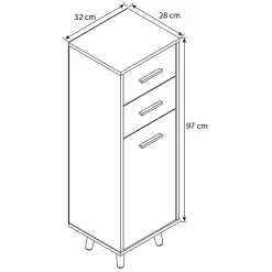 Bad Hochkommode mit Schubladen und Tür - Rondja