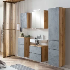 Bad Hochschrank in Beton & Holz Dekor - Mia