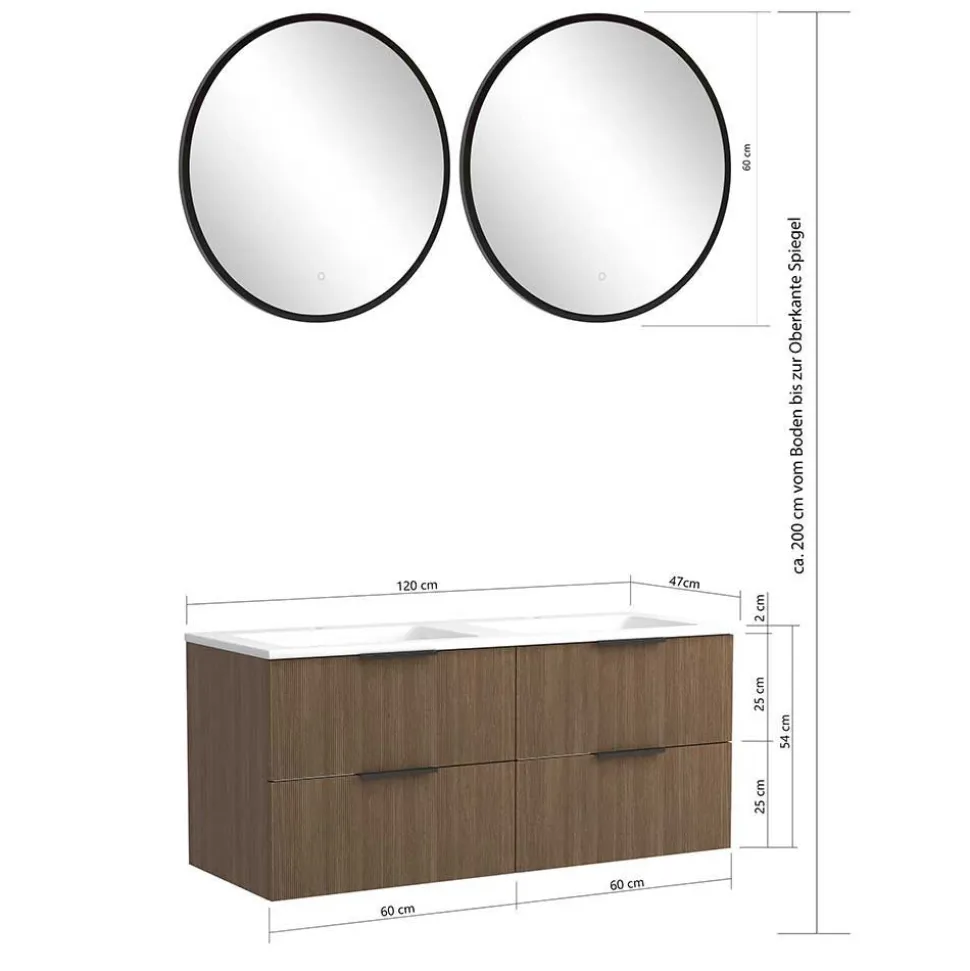 Bad mit Doppel-Waschplatz Möbelset - Ucaida (fünfteilig)