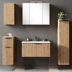 Bad Oberschrank in Wildeiche mit Schwarz - Crystoga