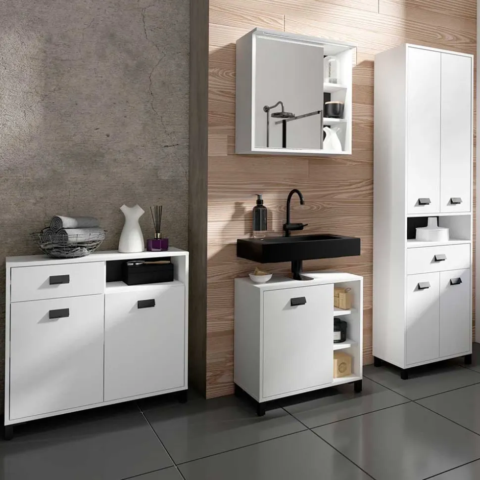 Bad Spiegelschrank in Weiß mit Schwarz - Envaton