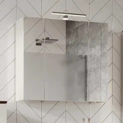 Bad Spiegelschrank mit Aufsatzleuchte in Hellgrau - Dolida