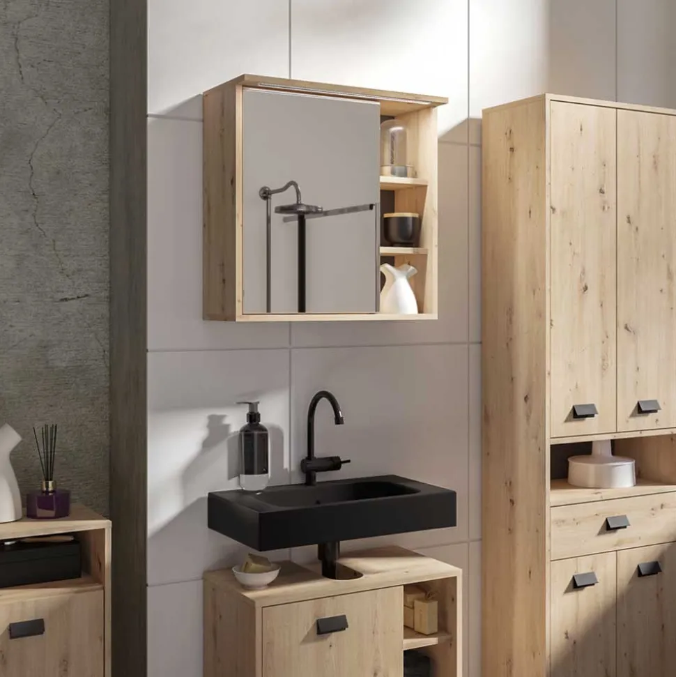 Bad Spiegeltür-Hängeschrank mit 3 Fächern - Eleore