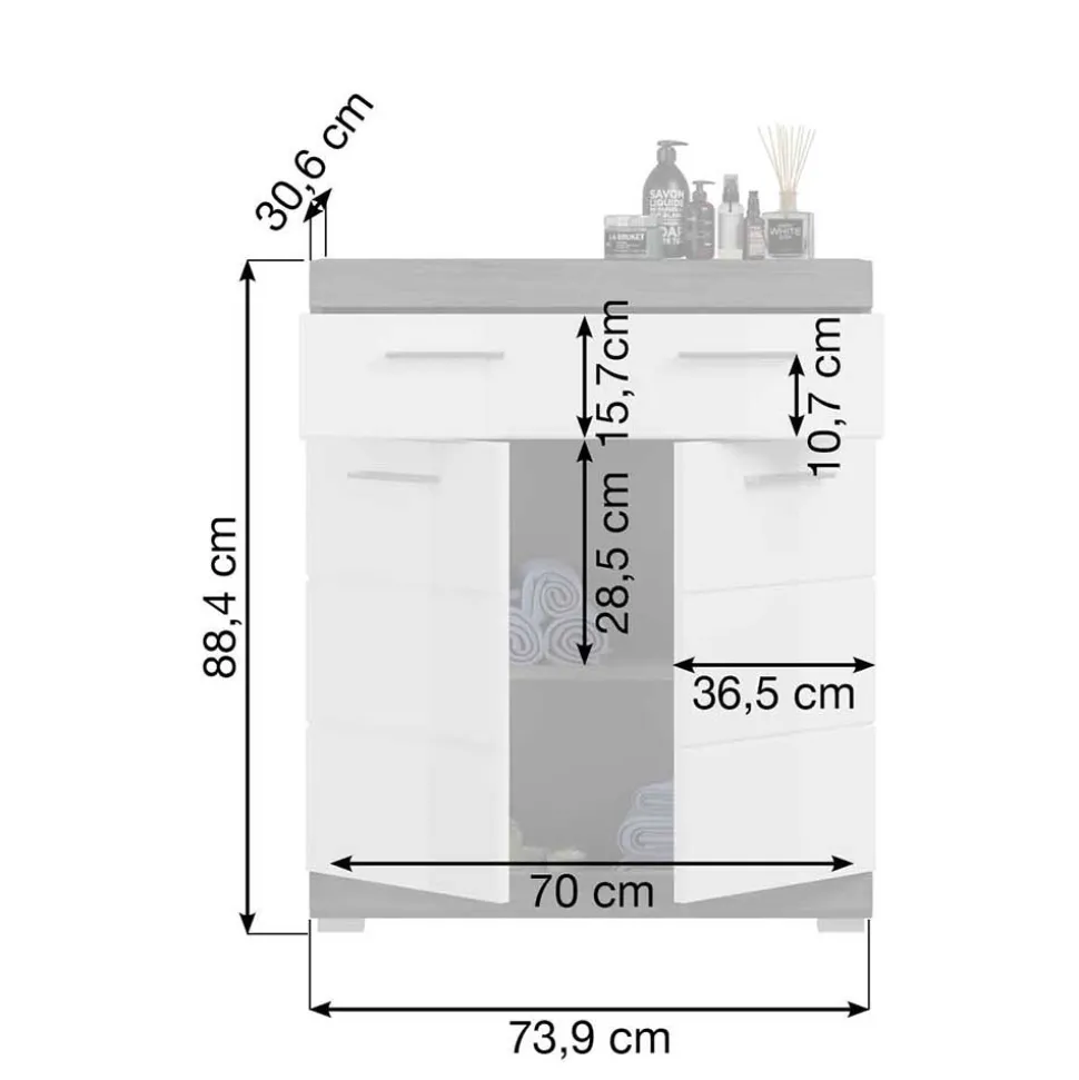 Bad Vertiko in Weiß Hochglanz & Grau - Nancys