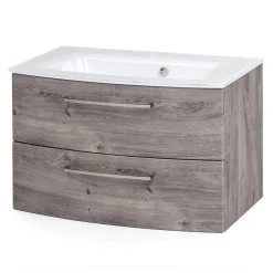 Bad Waschkonsole in grauer Eiche Optik - Svegaria