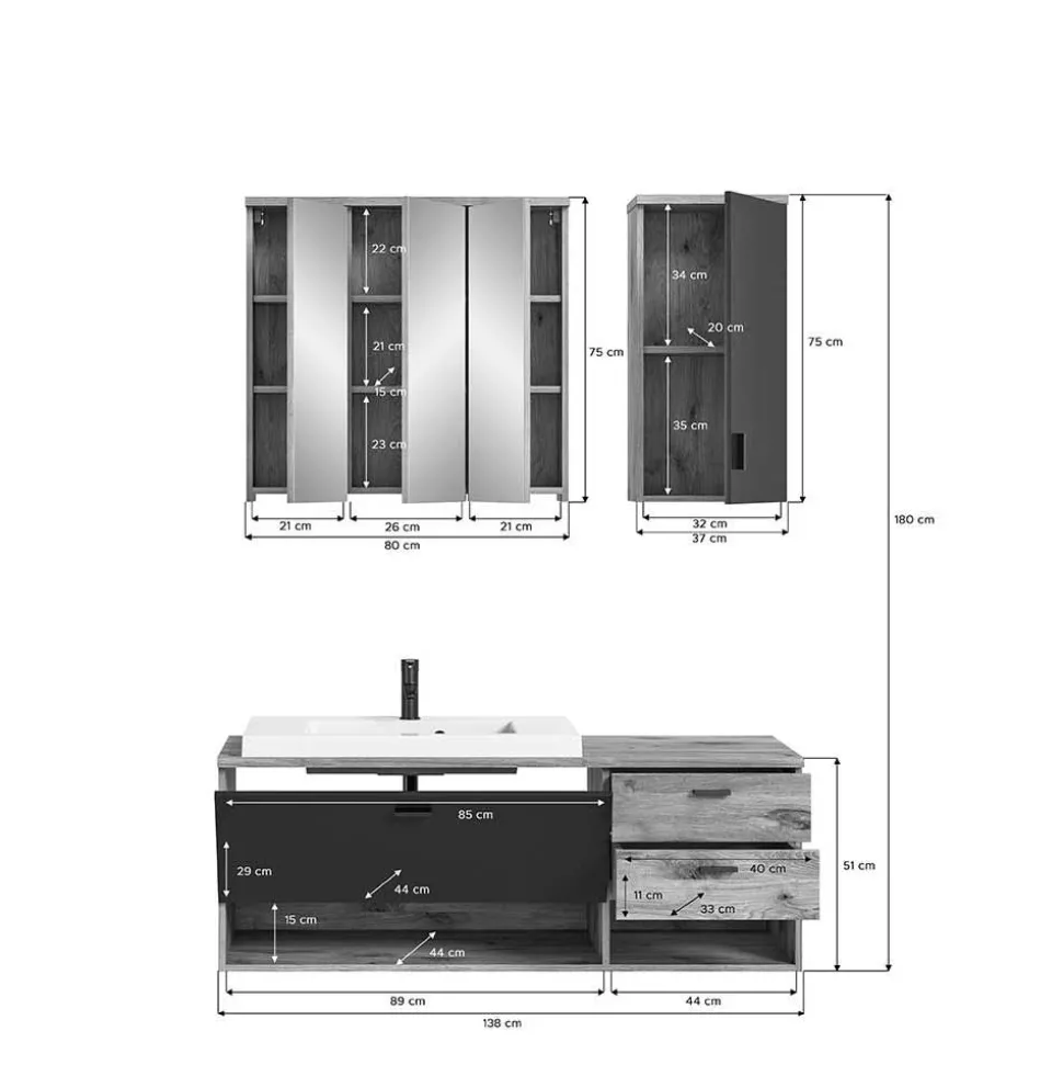 Bad Waschplatz Kombi hängend - Steikun (dreiteilig)