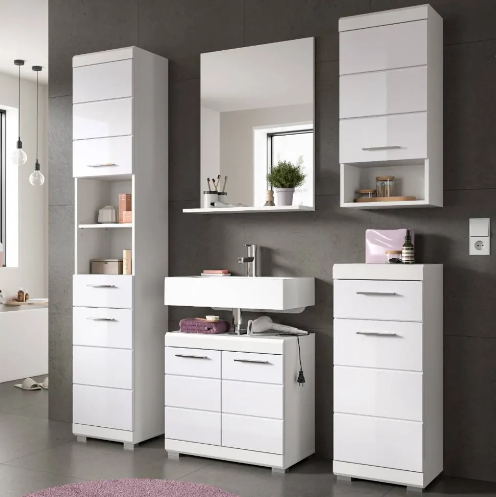 Badblock Möbelset in Weiß - Henriette (fünfteilig)