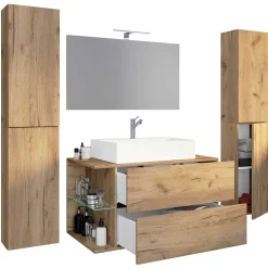 Badeinrichtung im Holzlook Set - Yulmatro (vierteilig)