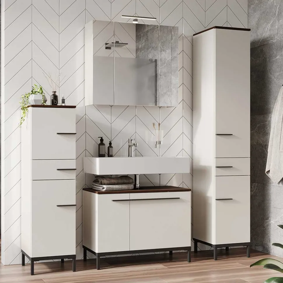 Badeinrichtung in Hellgrau mit Nussbaum - Dolida (vierteilig)