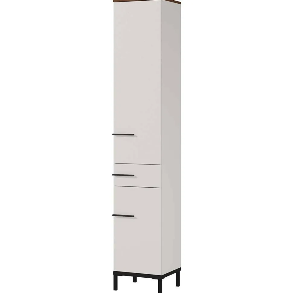 Badeinrichtung in Hellgrau mit Nussbaum - Dolida (vierteilig)