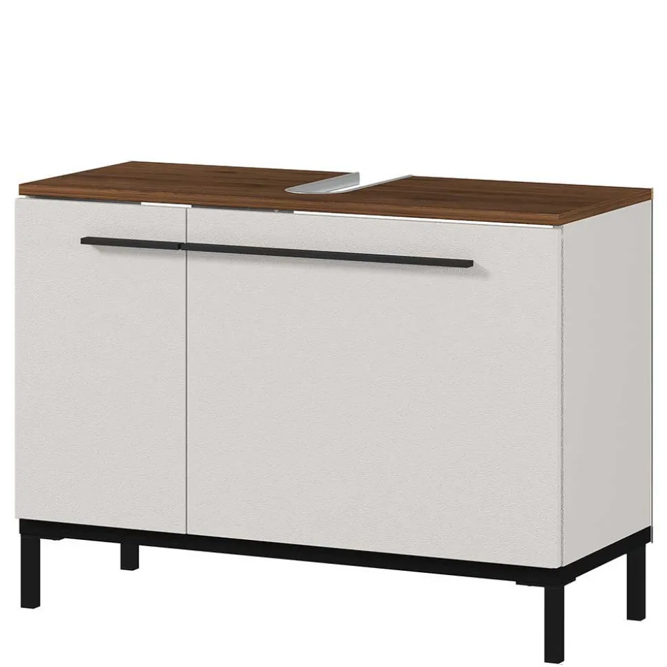 Badeinrichtung in Hellgrau mit Nussbaum - Dolida (vierteilig)