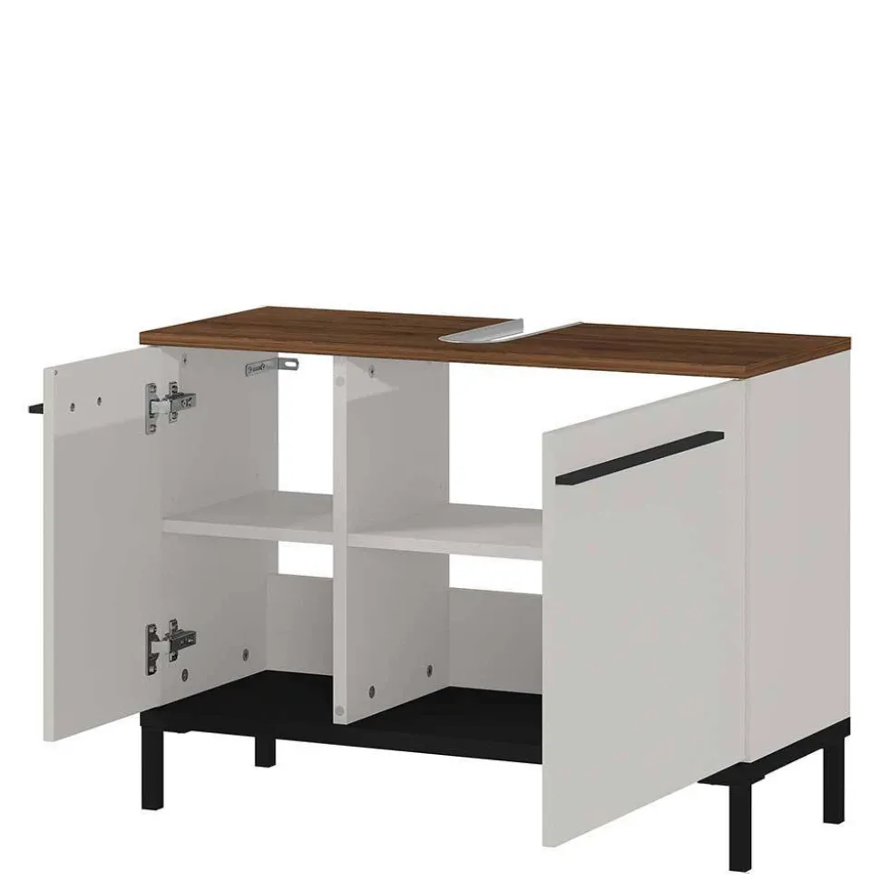 Badeinrichtung in Hellgrau mit Nussbaum - Dolida (vierteilig)