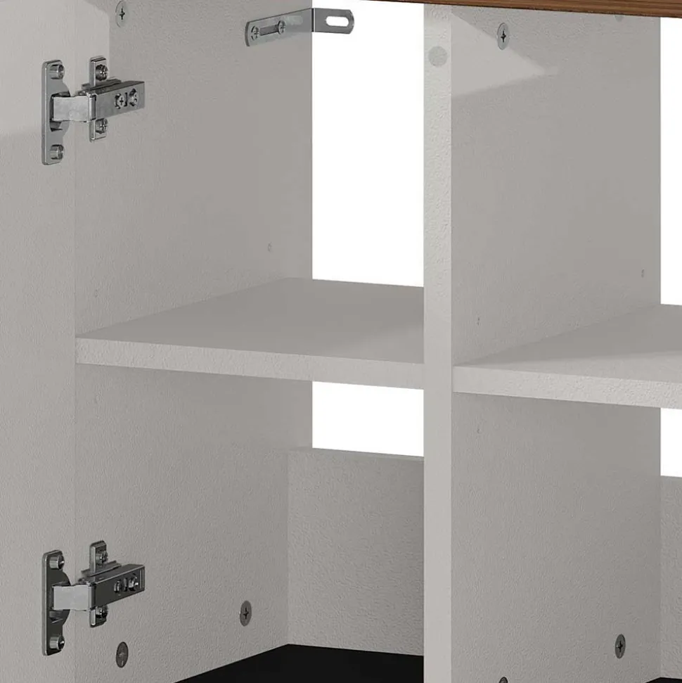 Badeinrichtung in Hellgrau mit Nussbaum - Dolida (vierteilig)