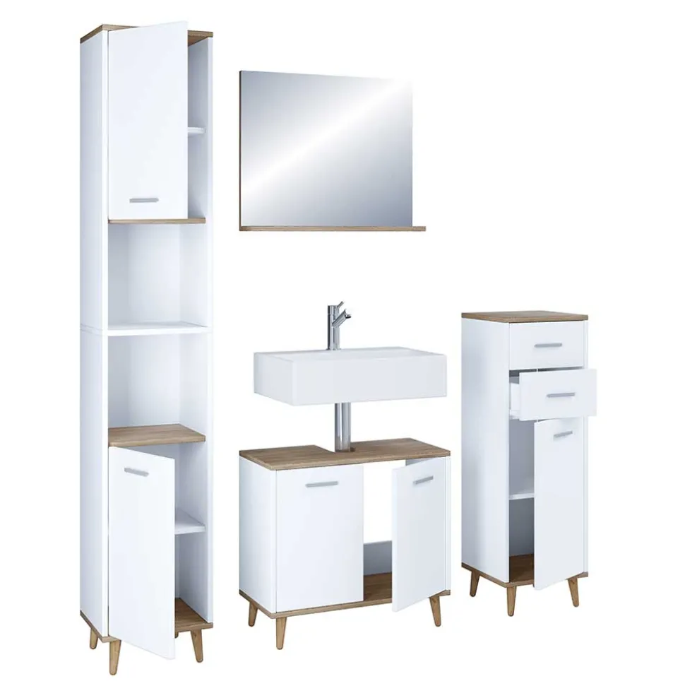 Badeinrichtung in Weiß & Wildeiche Honig - Luzern (vierteilig)