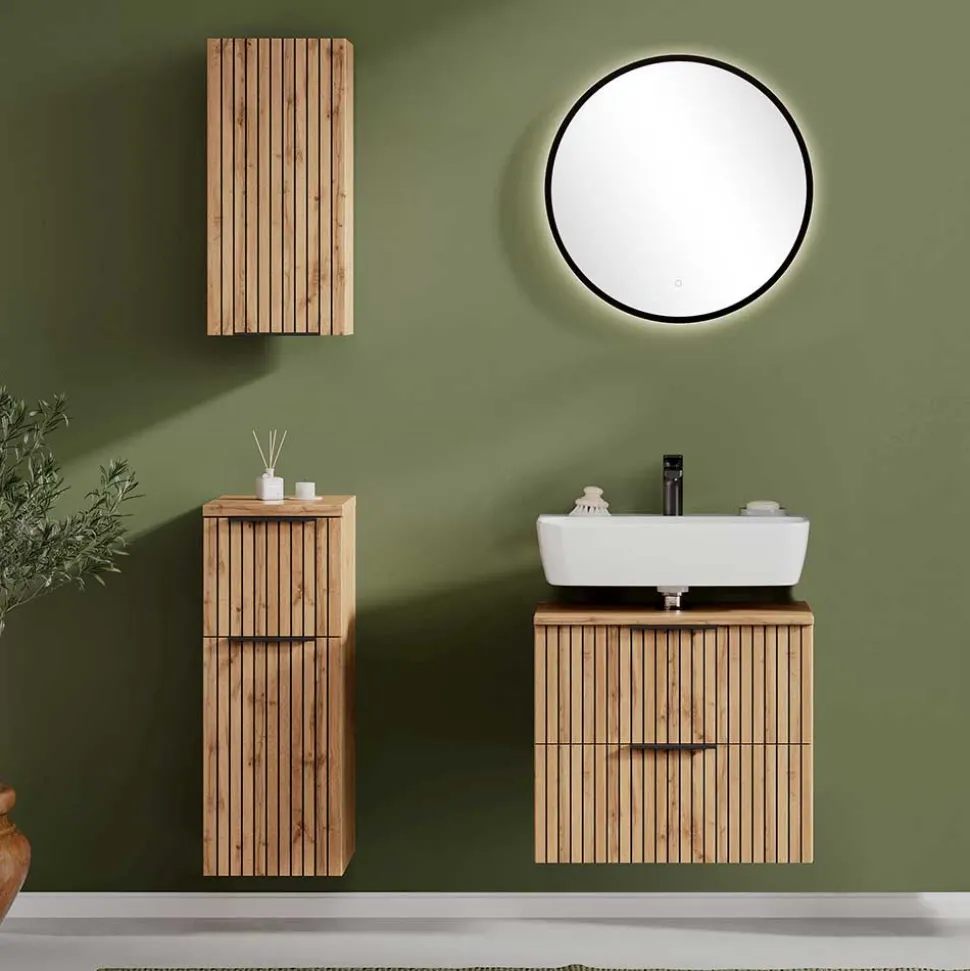 Badeinrichtung mit Lichtspiegel Set - Crystoga (vierteilig)