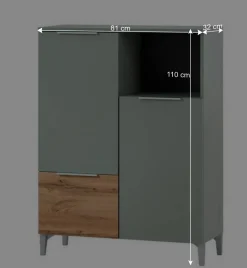 Badezimmer Highboard in Graugrün und Eiche - Liz