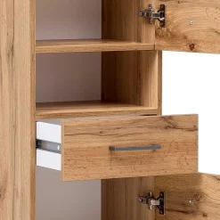 Badezimmer Hochschrank in Eiche NB mit Weiß - Voinla