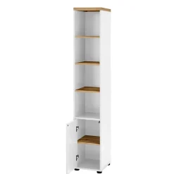 Badezimmer Hochschrank in Weiß mit Wildeiche - Alenta